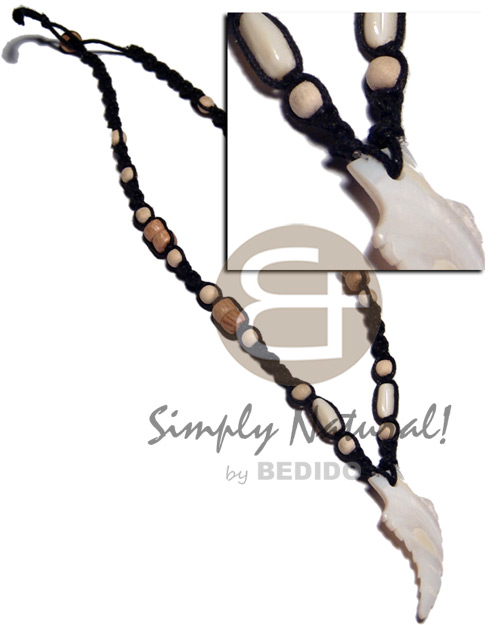 45mmx20mm kabibe shell fang pendant in macrame  palmwood accent - Natural Earth Color Necklace