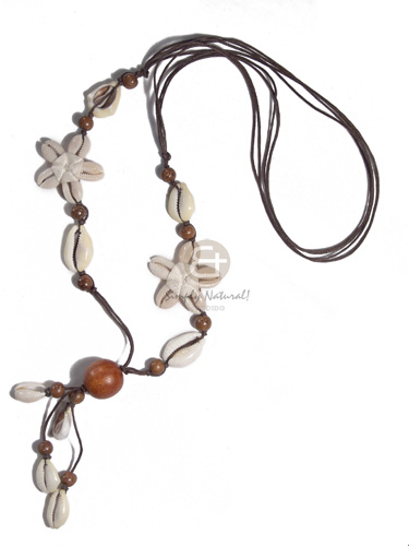 4 rows brown wax cord  tassled sigay flowers and round 20mm wood beads combination / 28in plus 2in tassles - Natural Earth Color Necklace