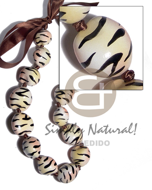 Kukui seeds in animal print Natural Earth Color Necklace