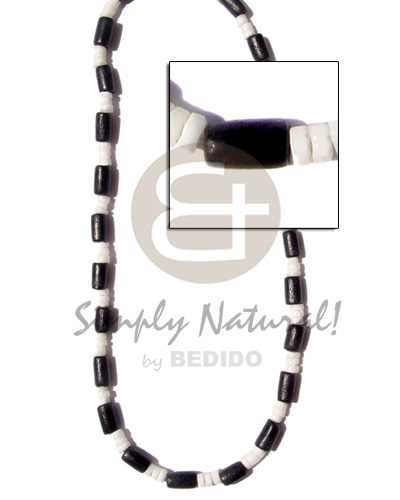 4-5mm white clam  black wood tube - Natural Earth Color Necklace