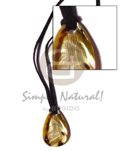 leather thong  35mm teardrop blacklip tiger pendant - Natural Earth Color Necklace