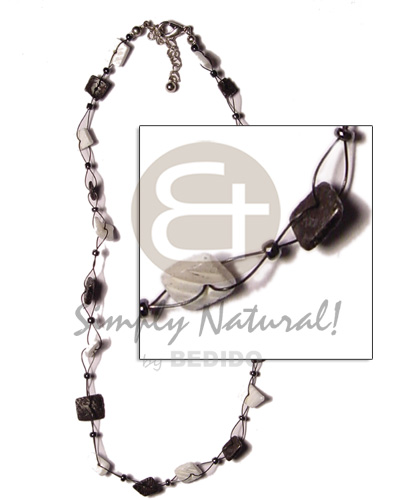 floating square cut black and white rose  beads - Natural Earth Color Necklace