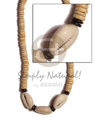 elastic 7-8mm coco Pokalet nat  sigay and blk. Pokalet. - Natural Earth Color Necklace