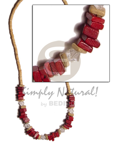 2-3 coco heishe nat  coco nat. / maroon square cut and acrylic beads - Natural Earth Color Necklace