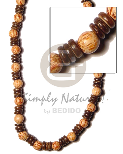 elastic 7-8mm coco pokalet   palmwood beads - Natural Earth Color Necklace