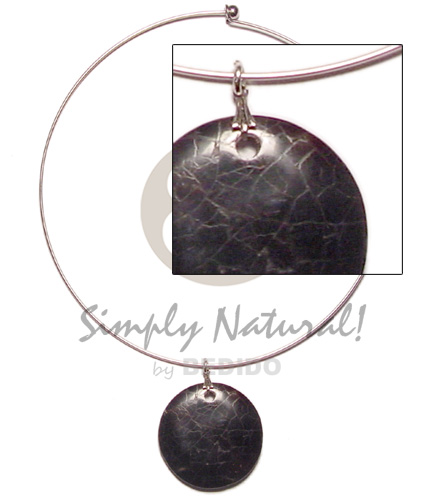 nickel-free silver hoop ring  black tab shell cracking  resin backing - Natural Earth Color Necklace