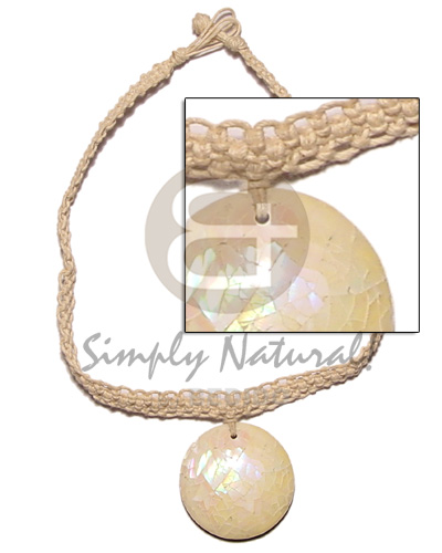 macrame choker  40mm round green shell cracking pendant - Natural Earth Color Necklace