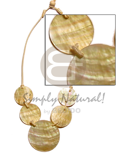 5 round  ( 50mm, 35 mm, 30mm ) MOP shell cord necklace - Natural Earth Color Necklace