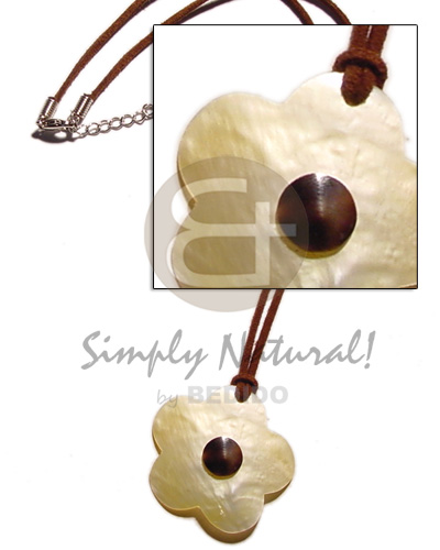 brown leather thong  MOP scallop 40mm /cowrie shell nectar - Natural Earth Color Necklace