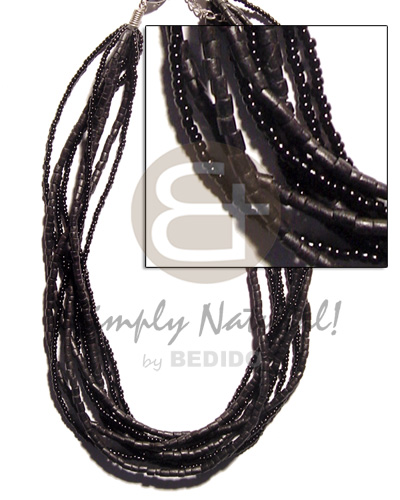 8 rows fine black glass beads & 4 rows black coco heishe - Natural Earth Color Necklace