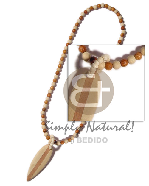 bayong and natural wood beads  sufboard wood pendant - Natural Earth Color Necklace