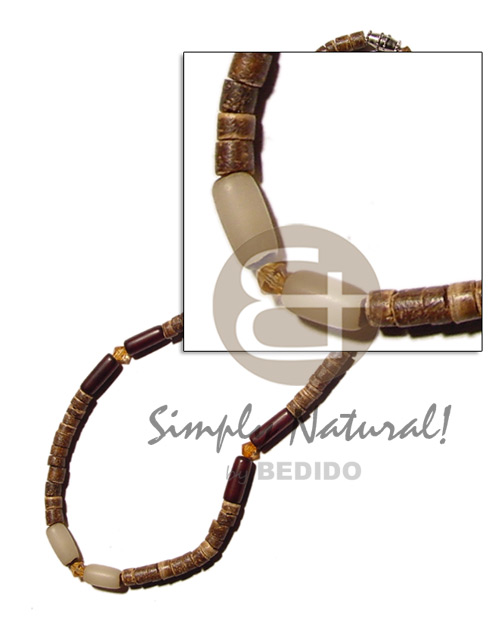 4-5 coco nat. brown hesihe  buri tube seed and acrylic crystals - Natural Earth Color Necklace