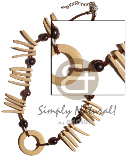coco ring & coco tusks combination in wax cord  wood beads - Natural Earth Color Necklace