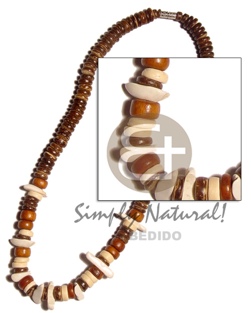 7-8mm coco Pokalet. nat. brown  wood beads & coco stick combination - Natural Earth Color Necklace