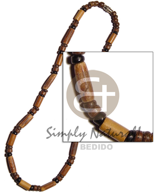sigid, wood tube, 4-5mm coco Pokalet. nat. brown/black combination - Natural Earth Color Necklace