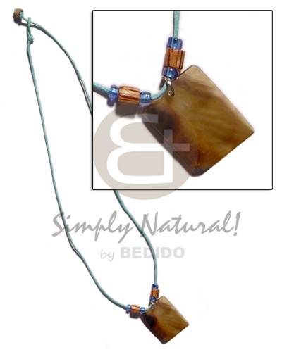 30mm rectangular brownlip  wood beads in wax cord - Necklace with Pendant