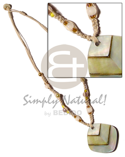 macrame  bead accent and inlaid MOP pendant  gold metal trimmings - Necklace with Pendant