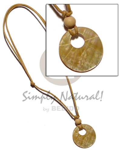 40mm round MOP in wax cord - Necklace with Pendant