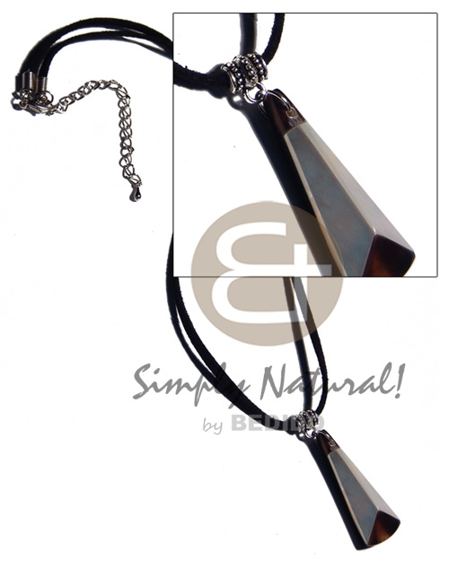 40mmx15mm laminated hammershell/blacktab combination  resin backing in leather thong - Necklace with Pendant