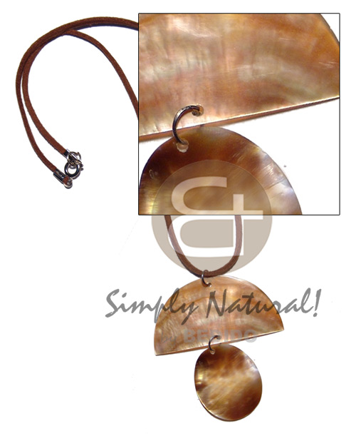 leather thong  50mmx25mm half moon brownlip & 30mmx25mm oval brownlip bangling pendants - Necklace with Pendant
