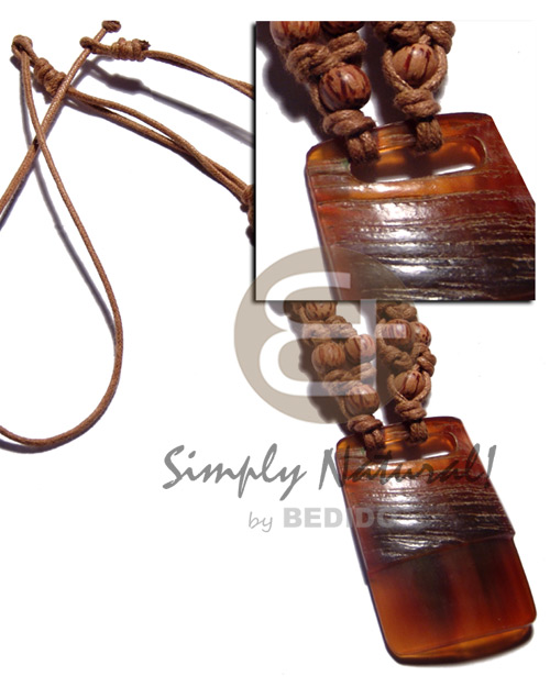 40mmx50mm carabao amber horn pendant in knotted double wax cord  palmwood beads accent /23in. - Necklace with Pendant