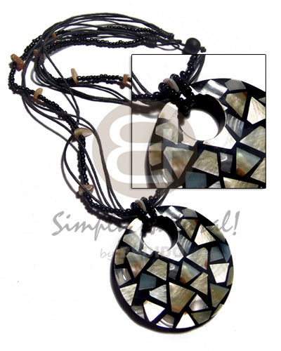 60mm round mop chips inlaid Necklace with Pendant