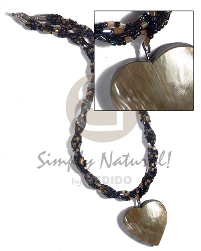 interwined glass beads  45mmx45mm heart brownlip pendant  resin backing - Necklace with Pendant