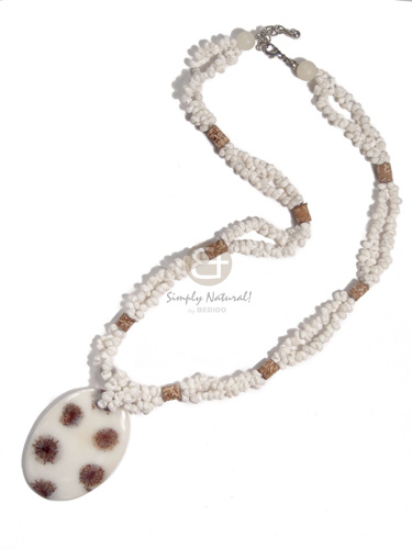 2 layers white mongo shells   50mm laminated seeds in resin pendant / 18in - Necklace with Pendant