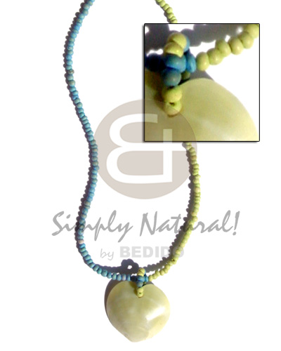 2-3mm pastel green/blue coco Pokalet.  heart shaped shell - Necklace with Pendant