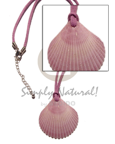 clam pink palium pigtim shell pendant in leather thong - Necklace with Pendant