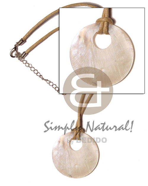 Round hammershell 45mm on wax Necklace with Pendant