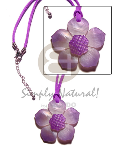 graduated lilac tones hammershell flower pendant in lilac wax cord - Pastel Color Necklace