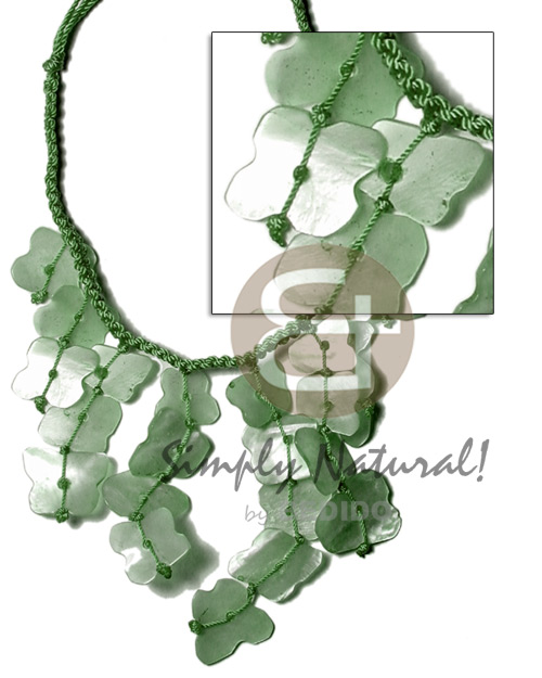 subdued green macrame  dyed dangling hammershell-cleopatra - Pastel Color Necklace