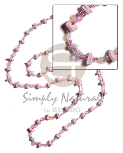 36 in. continuous lilac white rose   glass beads combination & rainbow sequins accent - Pastel Color Necklace