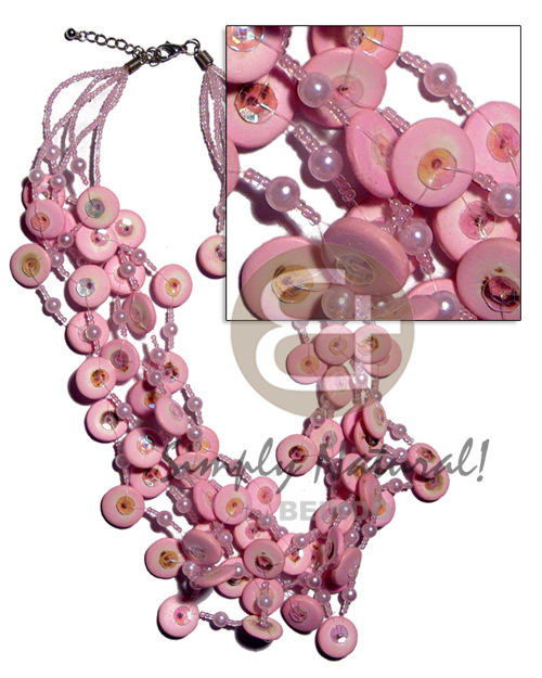 5 rows 10mm pink coco ,glass beads and pearls combination - Pastel Color Necklace