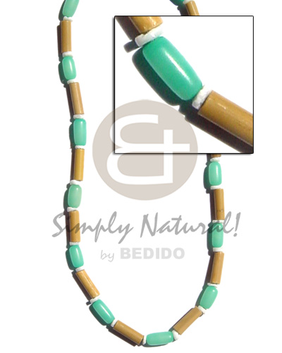 bamboo tube  pastel green buri and white clam alt - Pastel Color Necklace
