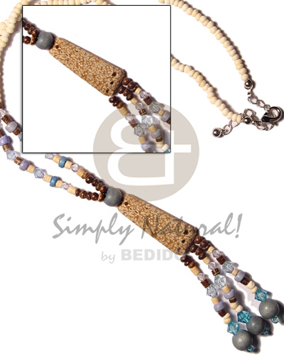 3 tassle 2-3 coco and mahogany  blue wood and acrylic crystals - Pastel Color Necklace