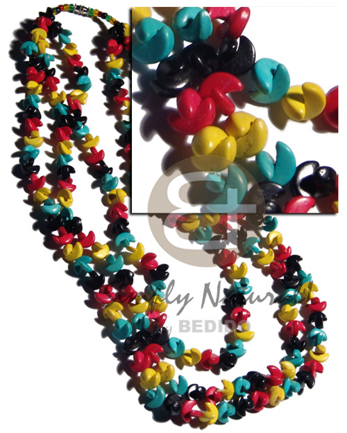 3 layers coco quarter moon in graduated layers 24in/22in/20in. in rasta colors - Rasta Necklace