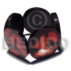 50mm round black resin ( 6mm thickness )  laminated crushed red capiz shells elastic bangle - Resin Bangles