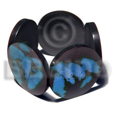 50mm round black resin ( 6mm thickness )  laminated crushed blue capiz shells elastic bangle - Resin Bangles