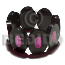 35mmx25mm oval black resin ( 6mm thickness )  laminated pink capiz shell elastic bangle - Resin Bangles