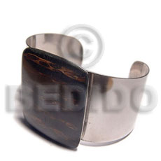 haute hippie 40mmx30mm metal cuff bangle  48mmx40mm rectangular laminated twigs in black resin - Resin Bangles