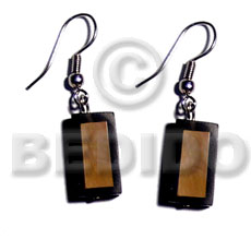 dangling 20mmx10mm inlaid brownlip bar  black 5mm resin backing - Resin Earrings