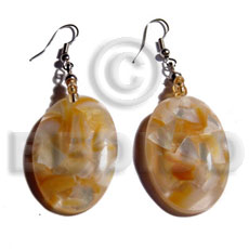 dangling 36mmx24mm oval laminated MOP chips in clear resin - Resin Earrings