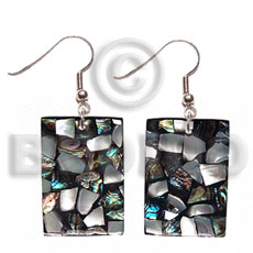 dangling rectangular 35mmx25mm laminated paua/hammershell combination  black resin backing - Resin Earrings