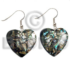 dangling heart 35mm laminated paua shells  black resin backing - Resin Earrings