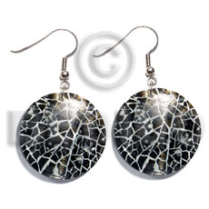dangling 30mm round blacktab cracking  white combination - Resin Earrings
