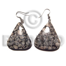 dangling triangular shape corals 40mmx35mm in clear resin / dark gray tones - Resin Earrings