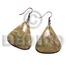 dangling triangular shape corals 40mmx35mm in clear resin / green tones - Resin Earrings