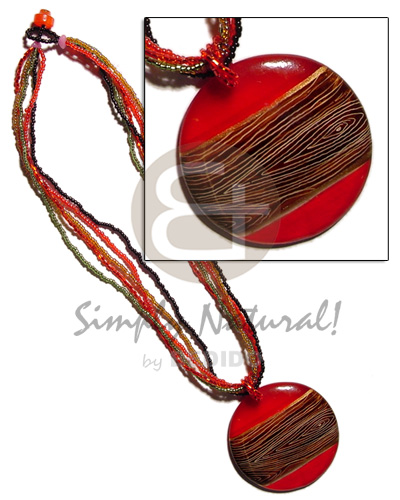 5 layer glass beads  50mm round resin pendant  handpainted wood besign - Resin Necklace Stone Necklace
